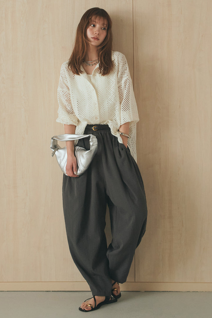 [SET]長袖襟付きレースシャツ+ポケットタックフォルムパンツ(2set)