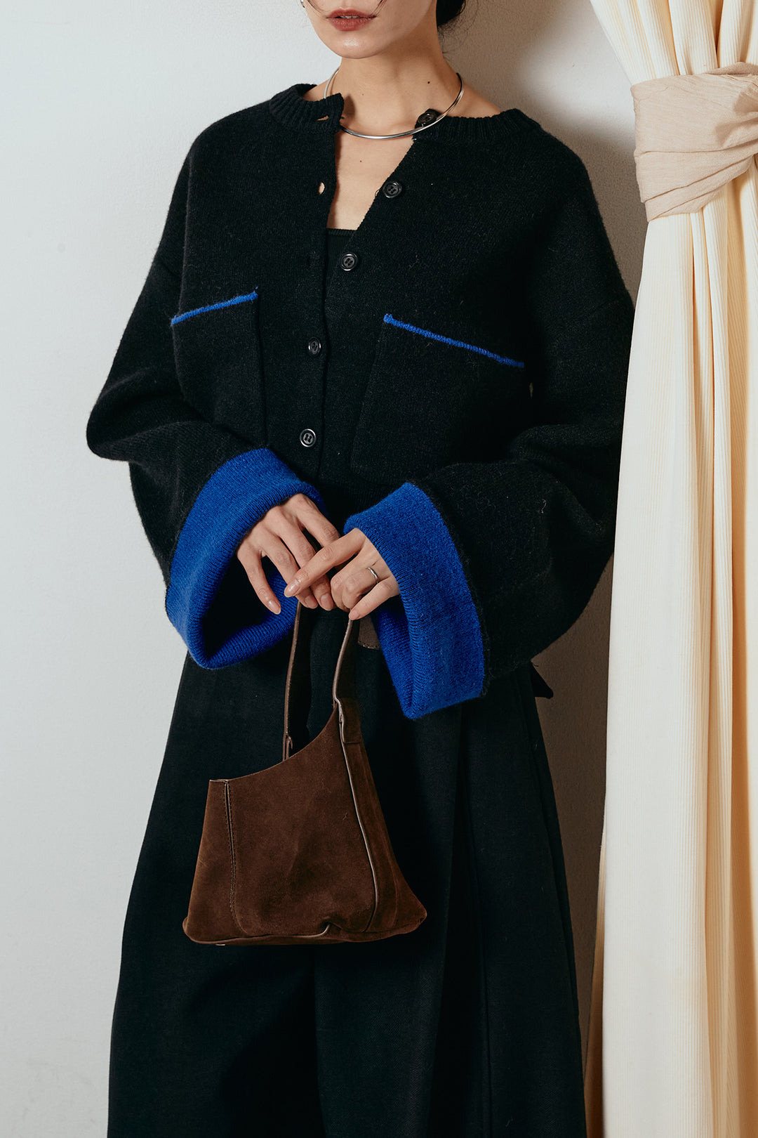 [SET]アルパカタッチダブルフェイスカーディガン+ポーチベルト付きカーブパンツ(2set)