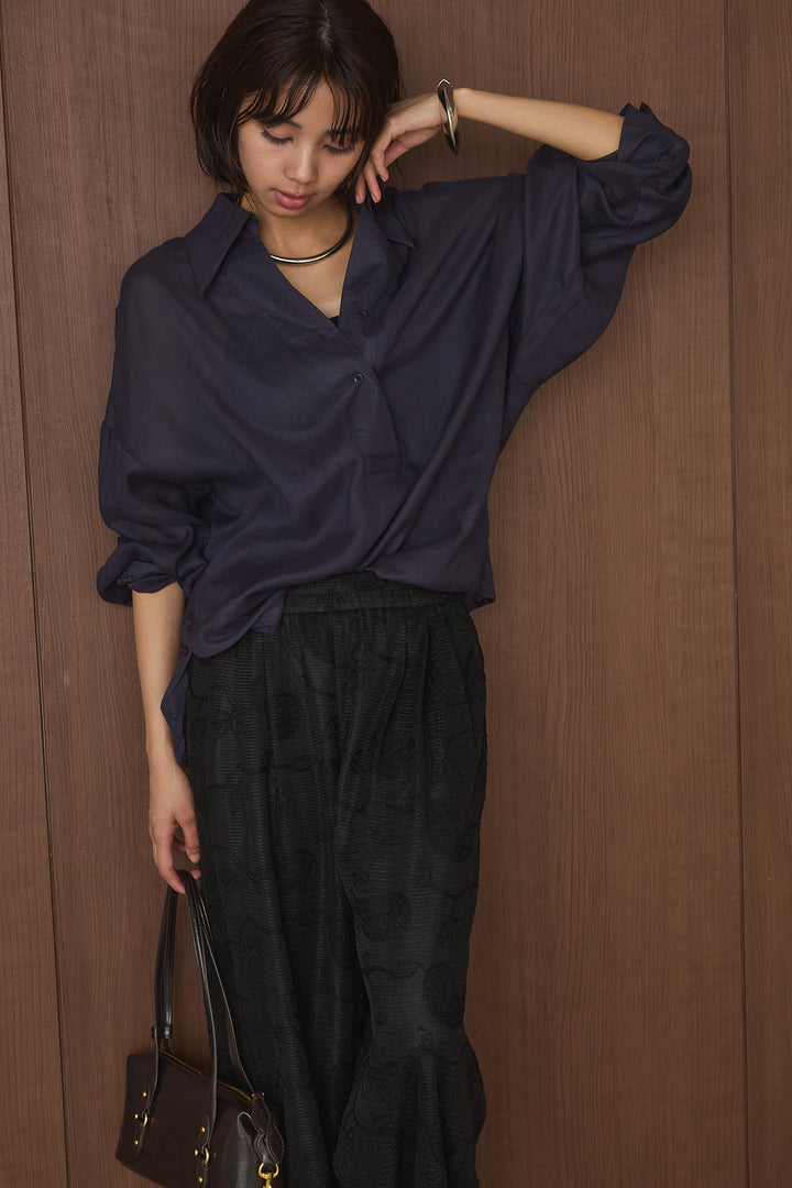 [SET]襟付きボタンブラウス+レースタックストレートワイドパンツ(2set)