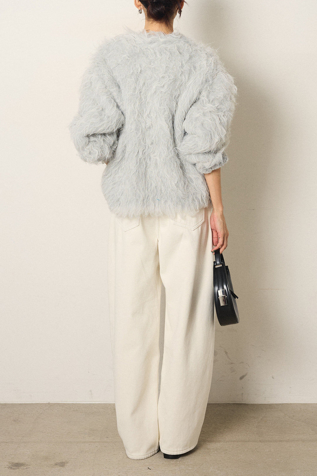 [SET]起毛シャギーニットカーディガン+ベルト付きカジュアルカーブワイドパンツ(2set)