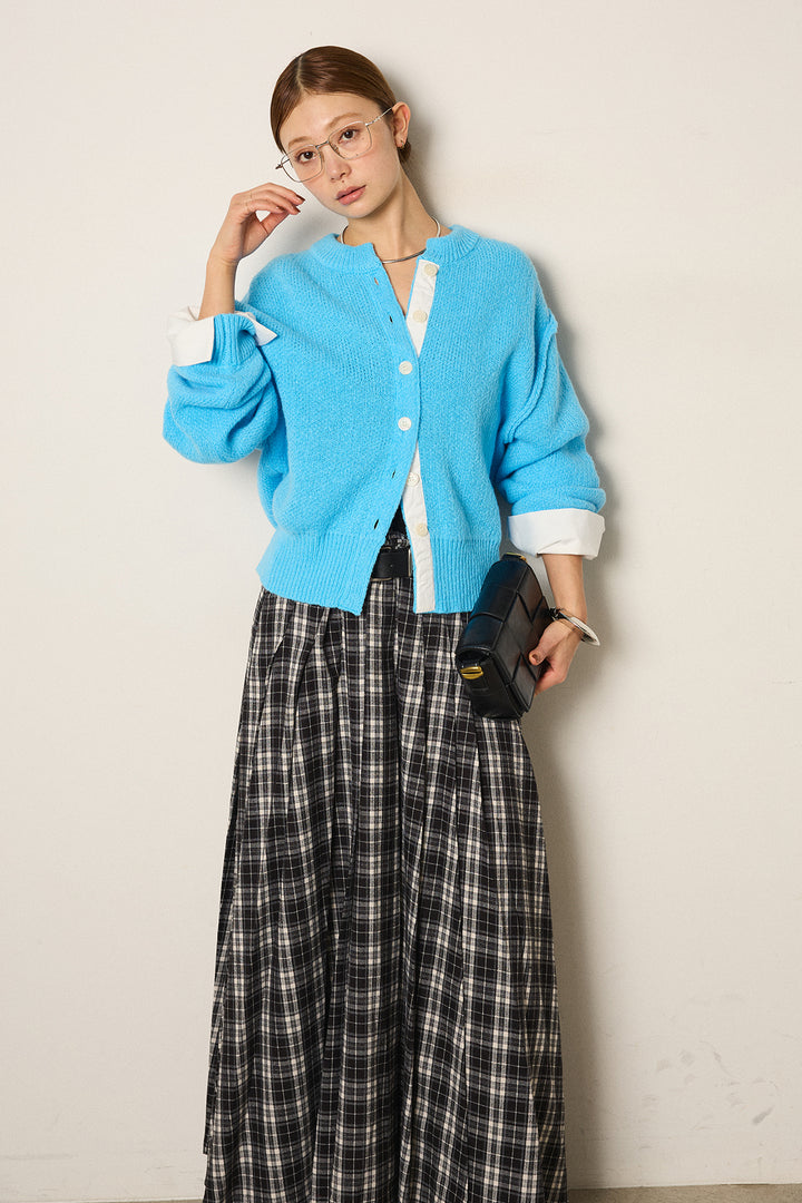 [SET]シャツドッキングニットカーディガン+ベルト付きタータンチェックプリーツスカート(2set)