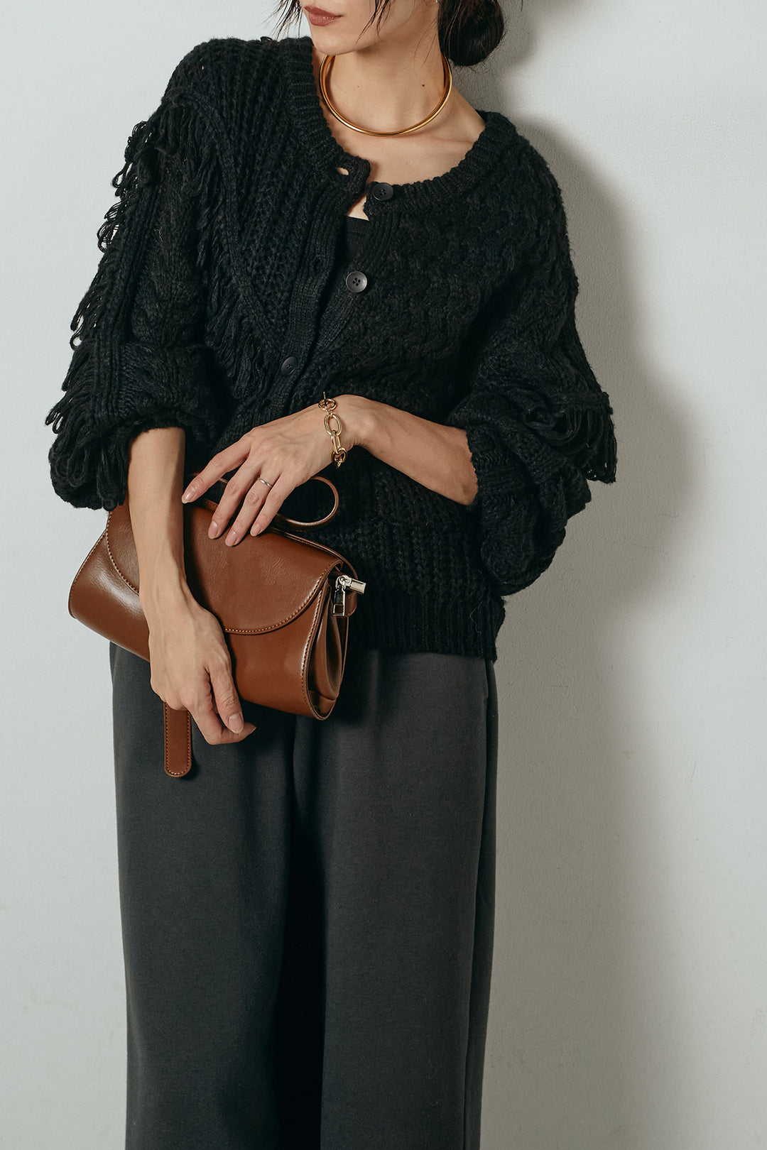 [SET]ランダムフリンジニットカーディガン+裏起毛スウェットワイドパンツ(2set)