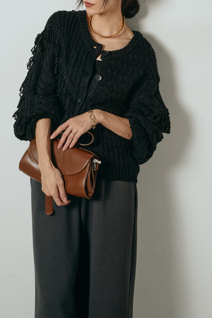 [SET]ランダムフリンジニットカーディガン+裏起毛スウェットワイドパンツ(2set)