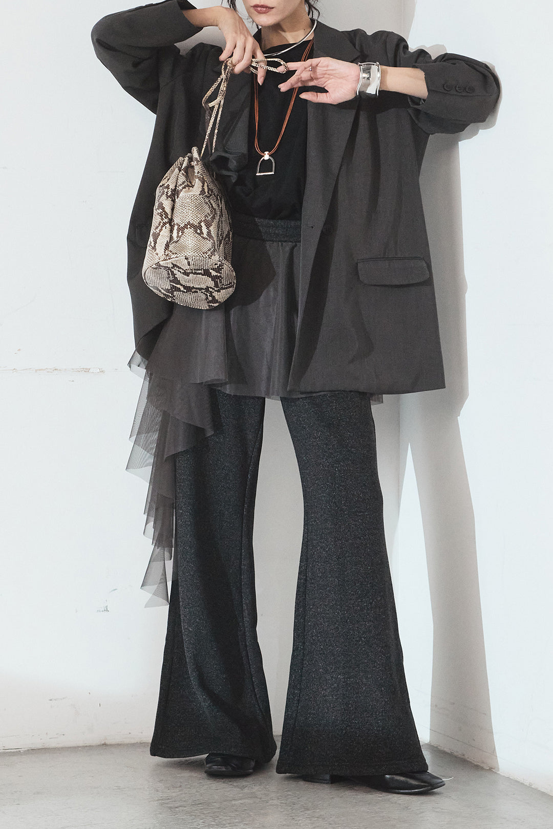 [SET]ルーズシルエットダブルテーラードジャケット+ストレッチロングTシャツ(2set)