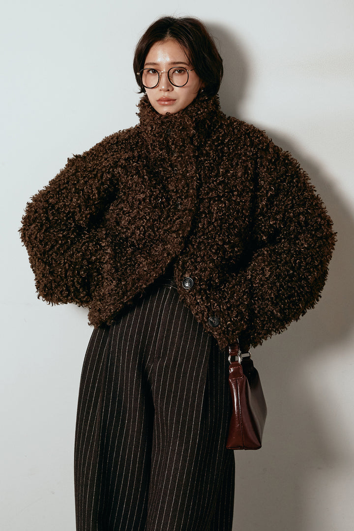 [SET]プードルファーミドルジャケット+ウールライクストライプパンツ(2set)