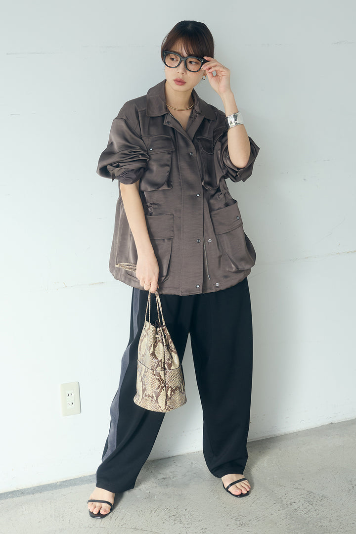 [SET]サテンライトブルゾン+異素材切り替えスウェットパンツ(2set)