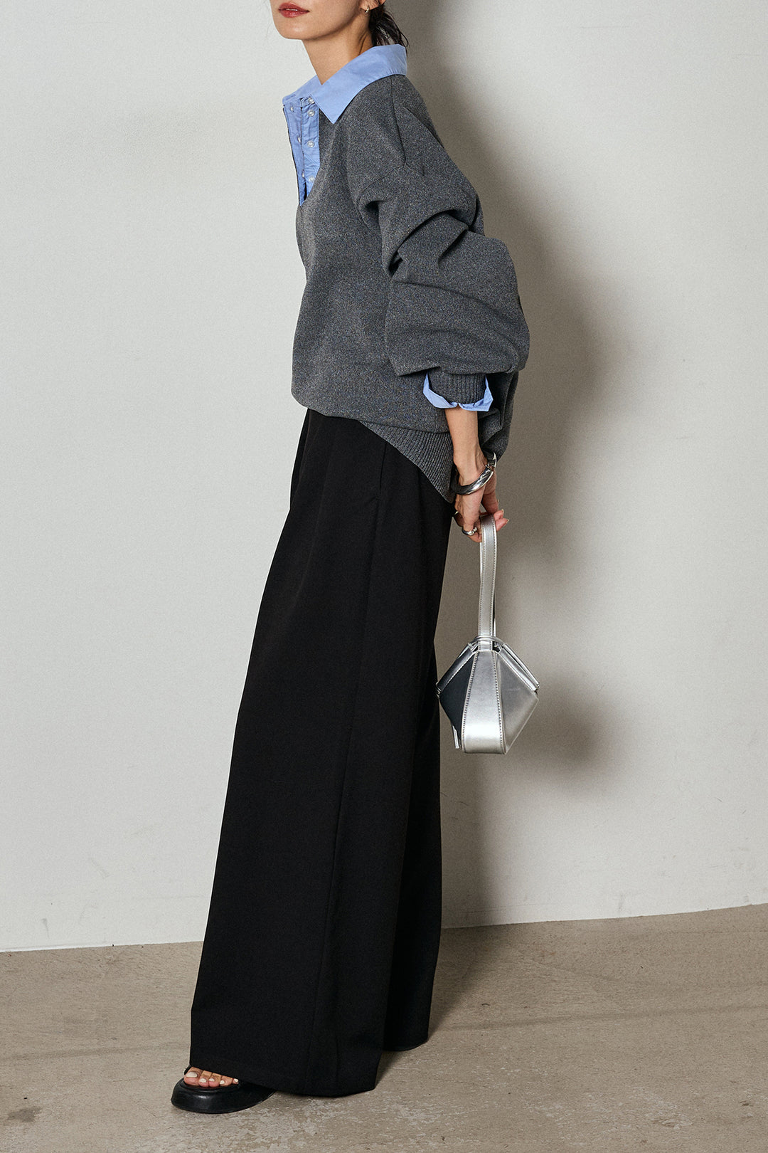 【即納】ウエストベルト付きタックワイドパンツ