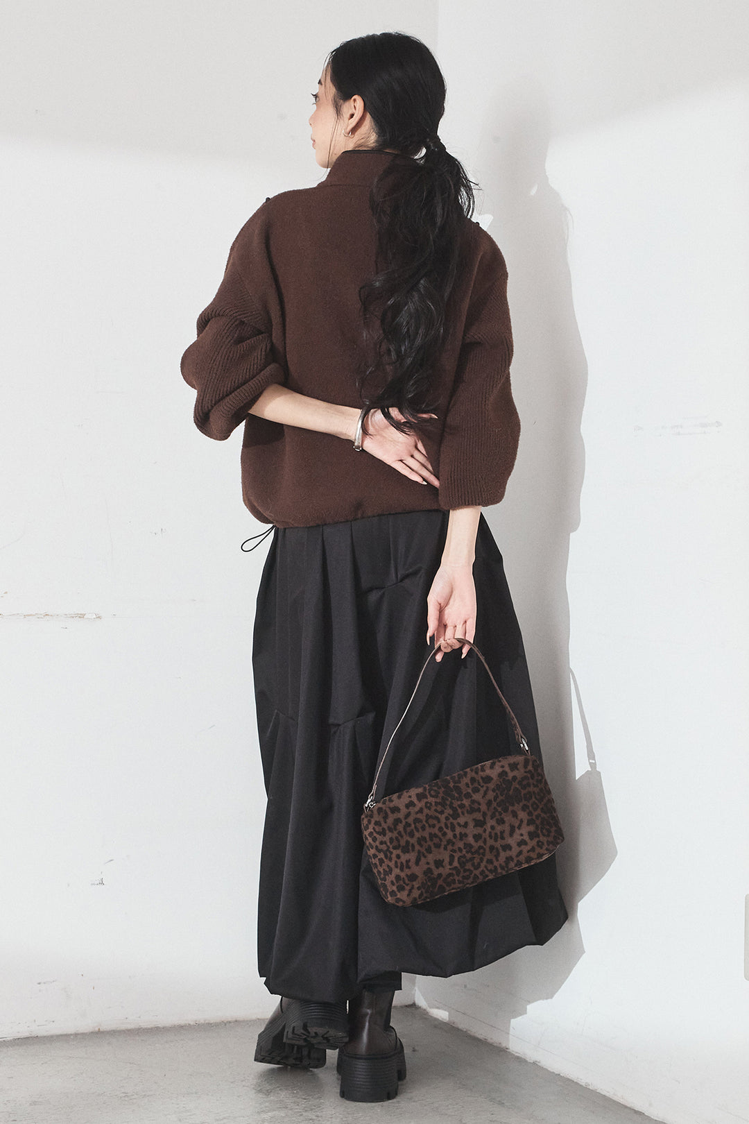 [SET]ハイネックパイピングデザインブルゾン+ランダムタックバルーンスカート(2set)