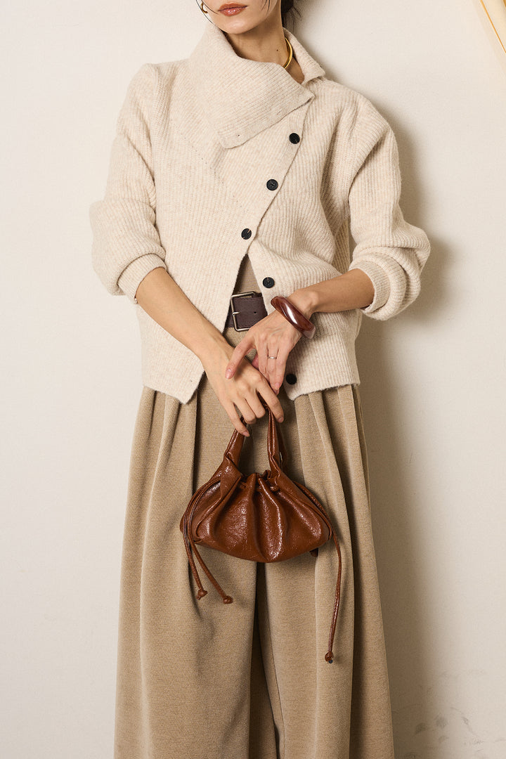 [SET]ボタンデザインネックニットプルオーバー+ベルトループコーデュロイワイドパンツ(2set)