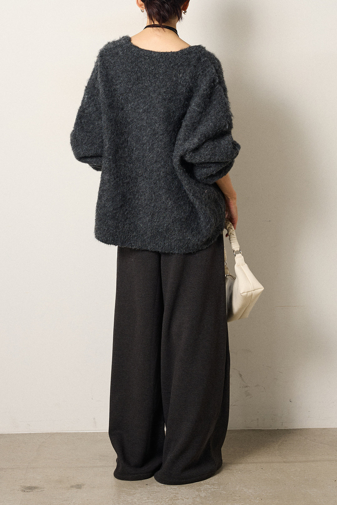 [SET]ウール混透かしロゴニットカーディガン+サイドベルトパンツ(2set)