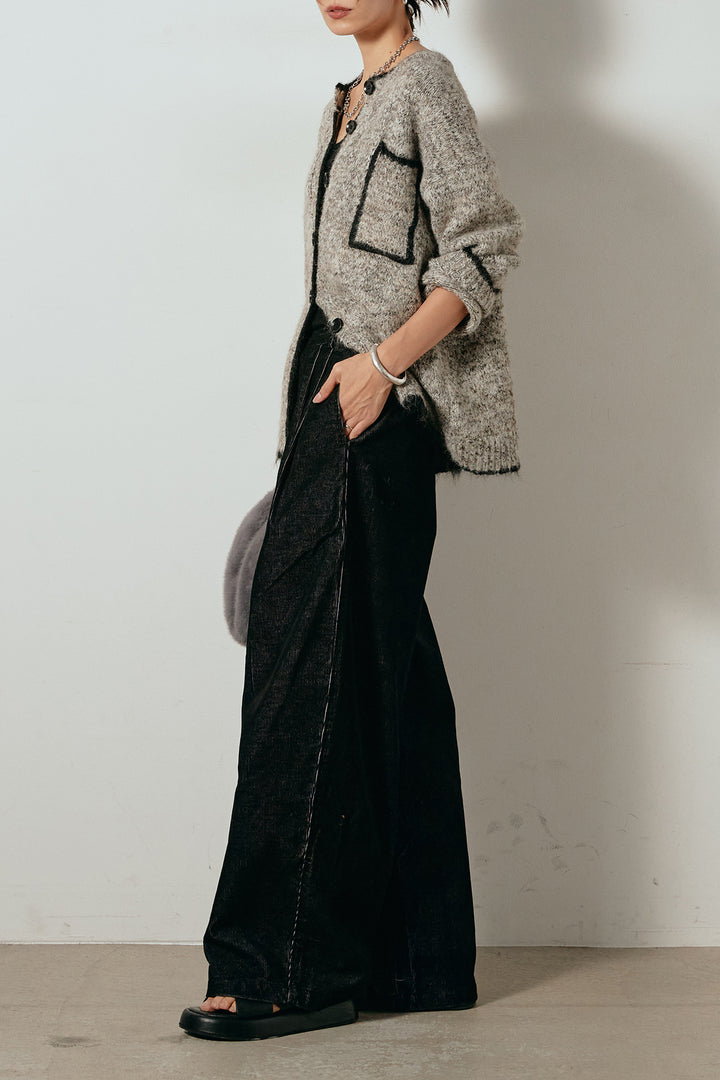 [SET]ミックスニットポケットカーディガン+フロントタック入りコーデュロイパンツ(2set)