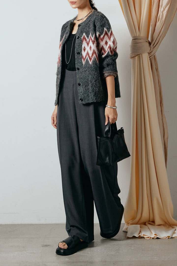 [SET]起毛ノルディック柄ニットカーディガン+ワイドツイルサロペット(2set)