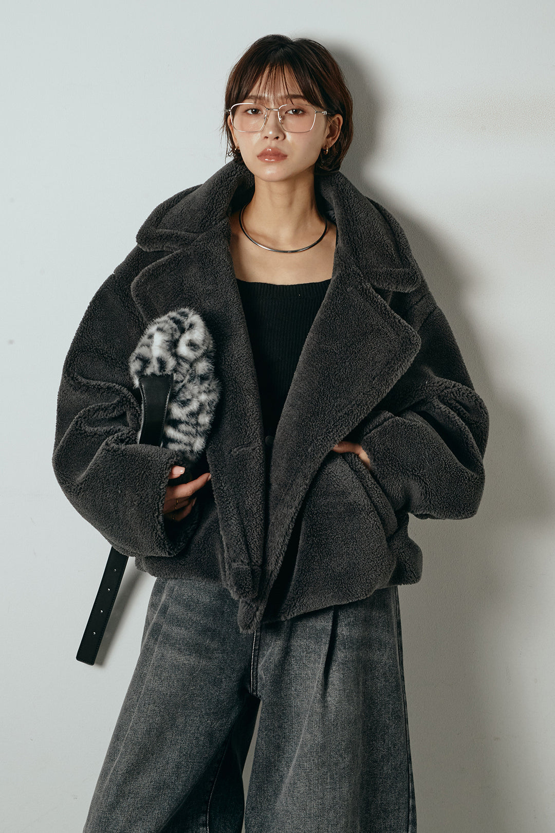 【2月中旬発送】
[SET]テディボアショートジャケット+加工デニムタックコクーンワイドパンツ(2set)