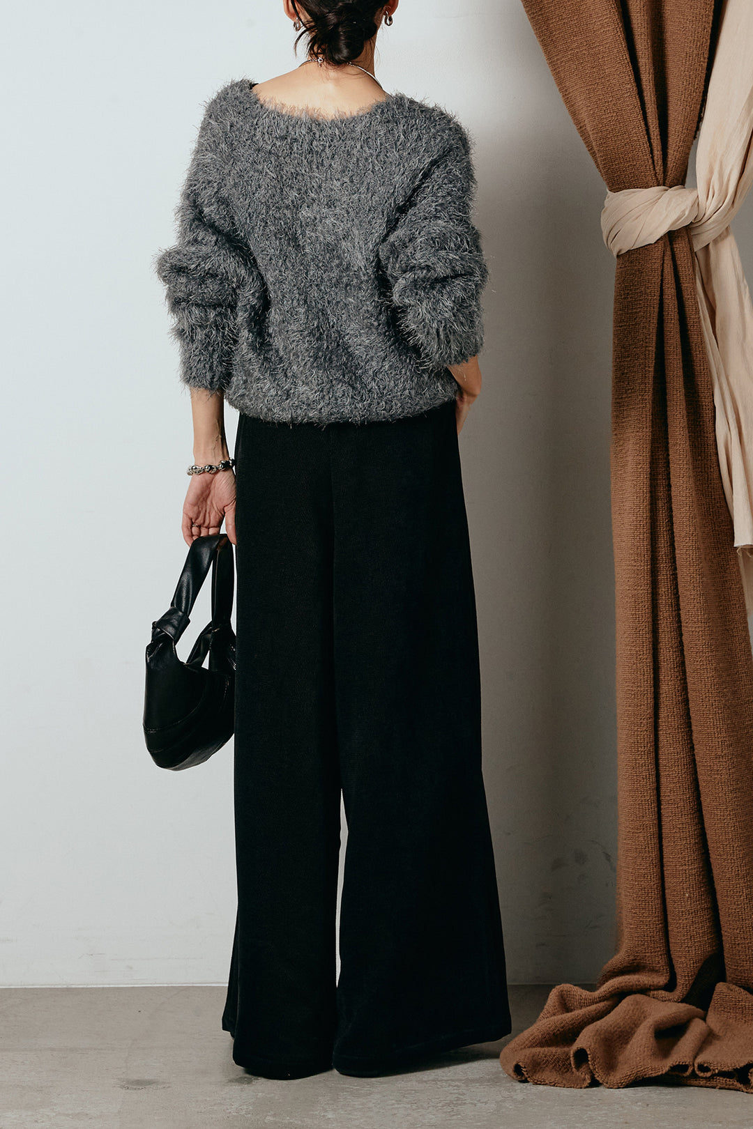 [SET]シャギークロスニットトップス+ベルトループコーデュロイワイドパンツ(2set)