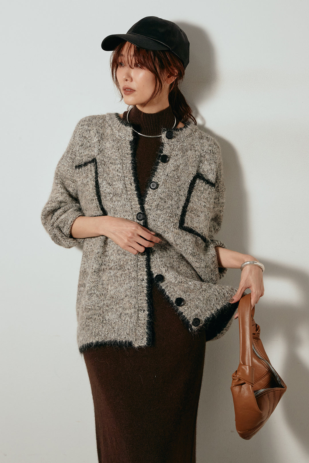 [SET]ミックスニットポケットカーディガン+ノースリーブニットロングワンピース(2set)