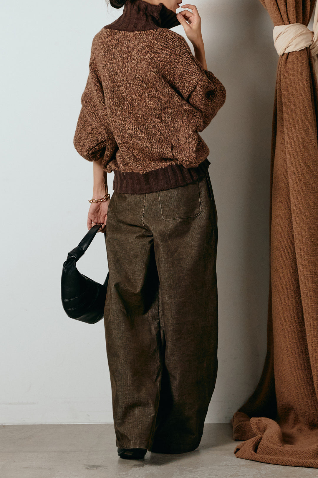 [SET]ハイネックミックスニットカーディガン+フロントタック入りコーデュロイパンツ(2set)