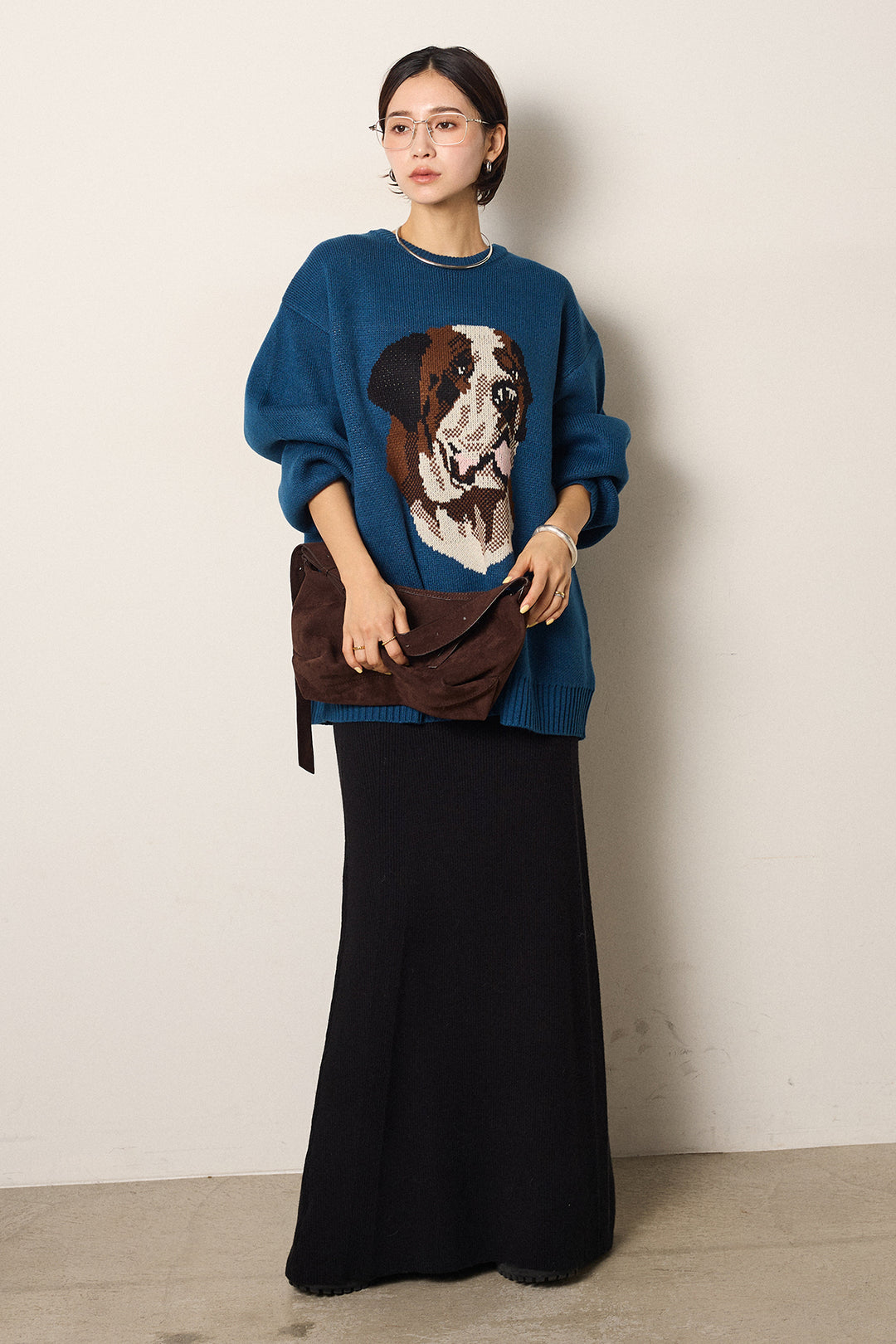 [SET]アニマルジャガード柄ニットトップス+リブナローニットスカート(2set)