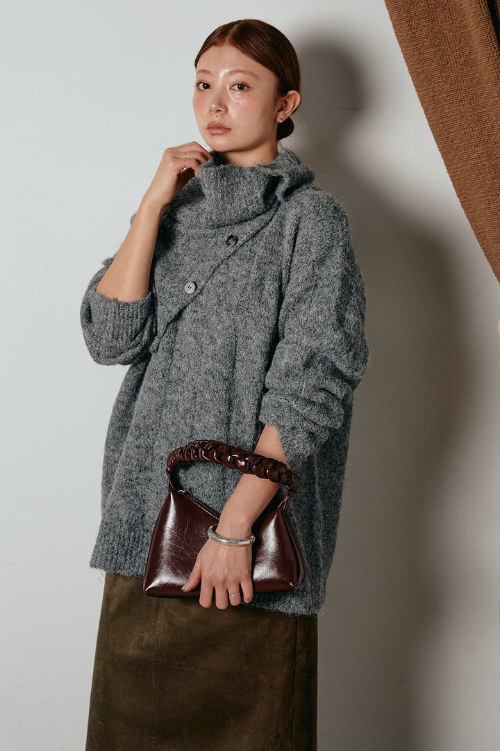 [SET]ケープデザインケーブルニットトップス+スウェードライク裾フリンジスカート(2set)