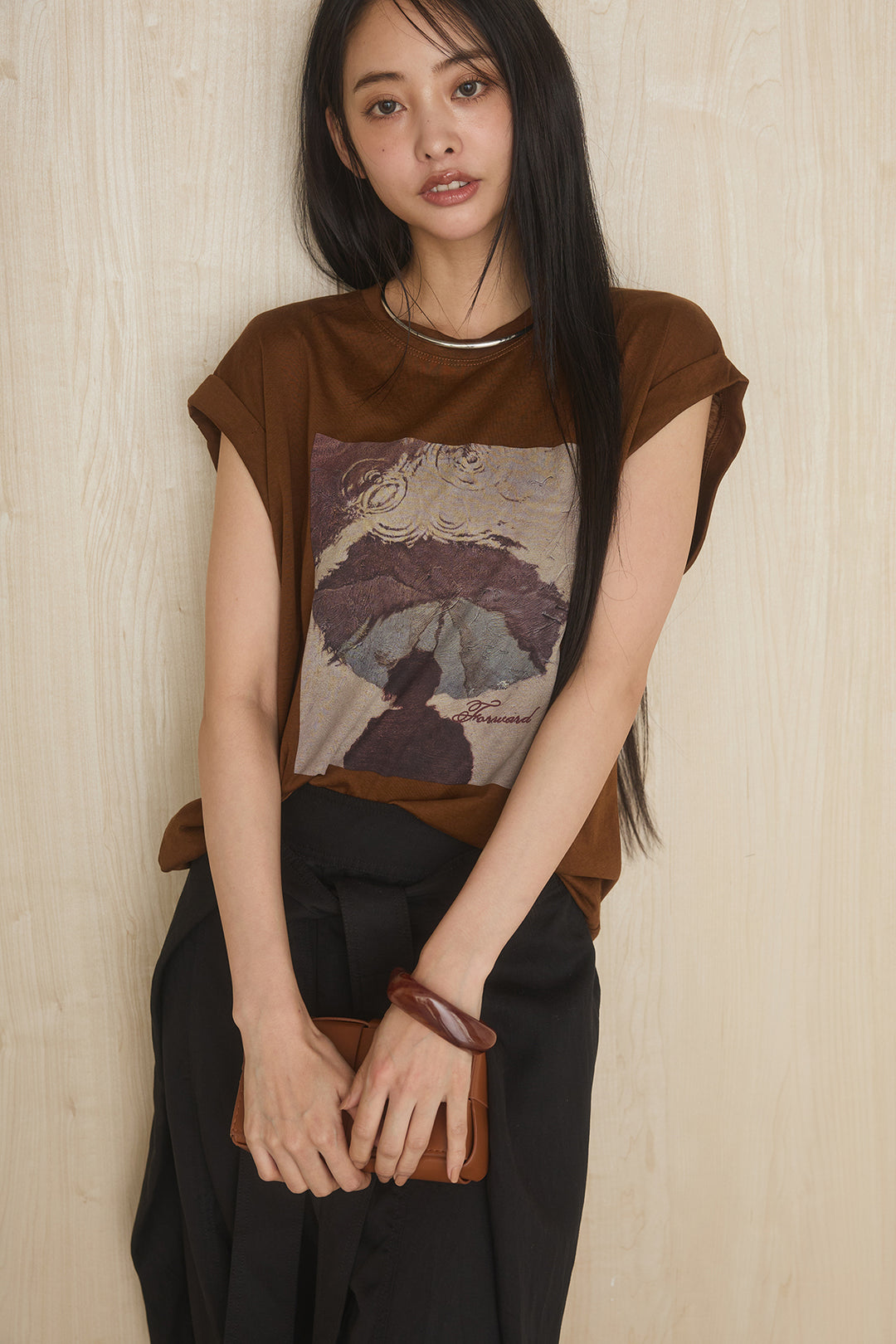 [SET]スクエアニュアンス柄Tシャツ+前結びタックワイドパンツ(2set)