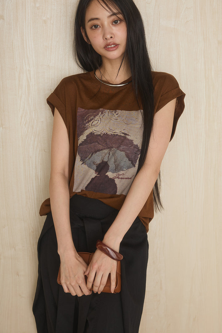 [SET]スクエアニュアンス柄Tシャツ+前結びタックワイドパンツ(2set)