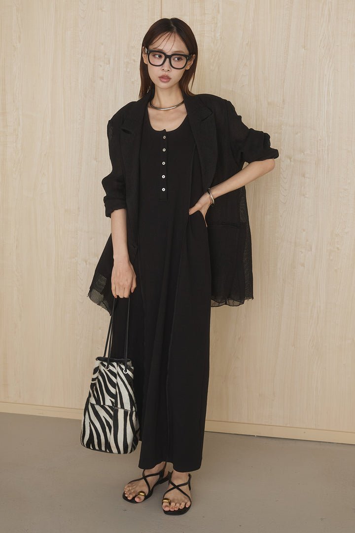 [SET]メッシュテーラードワイドジャケット+ノースリロングワンピース(2set)