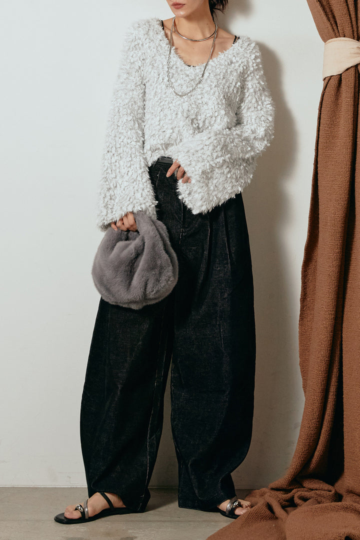 [SET]深Vネックチョウチョヤーンニットトップス+フロントタック入りコーデュロイパンツ(2set)