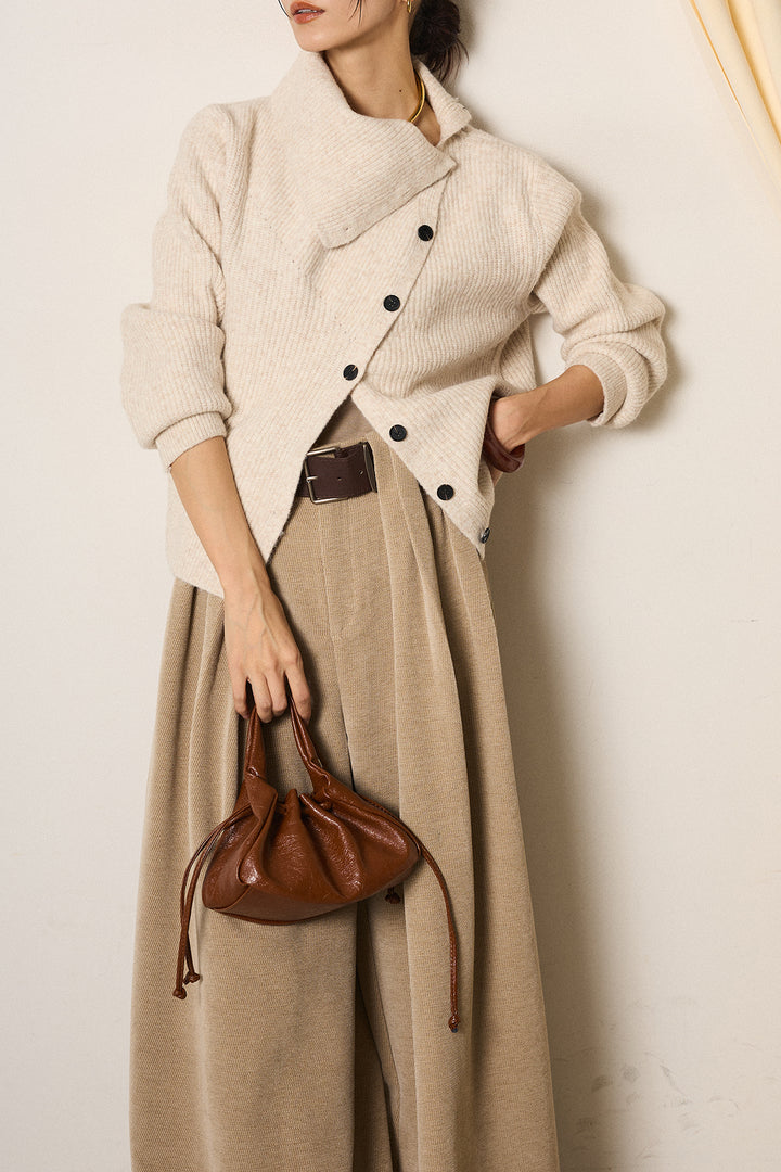 [SET]ボタンデザインネックニットプルオーバー+ベルトループコーデュロイワイドパンツ(2set)