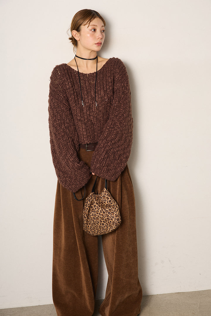 [SET]チャンキースラブニットクロップドプルオーバー+ベルトループコーデュロイワイドパンツ(2set)