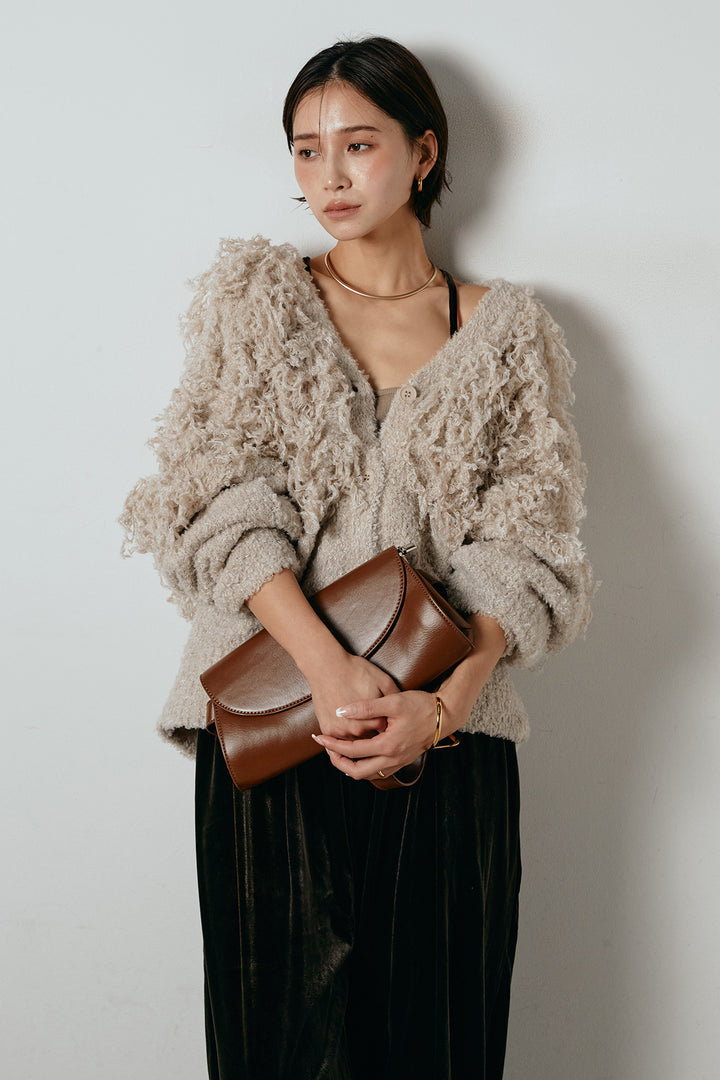 [SET]ループ編みVネックニットカーディガン+ベロアサスペンダー付きパンツ(2set)