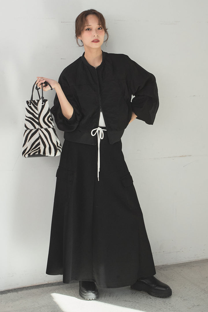 [SET]シアー×ポンチブルゾン+リラックススウェットスカート(2set)