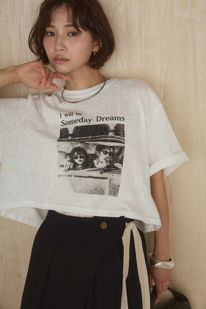 [SET]グラフィックサムデイワイドクロップドT+異素材ベルト付きラップ風ニュアンスワイドパンツ(2set)