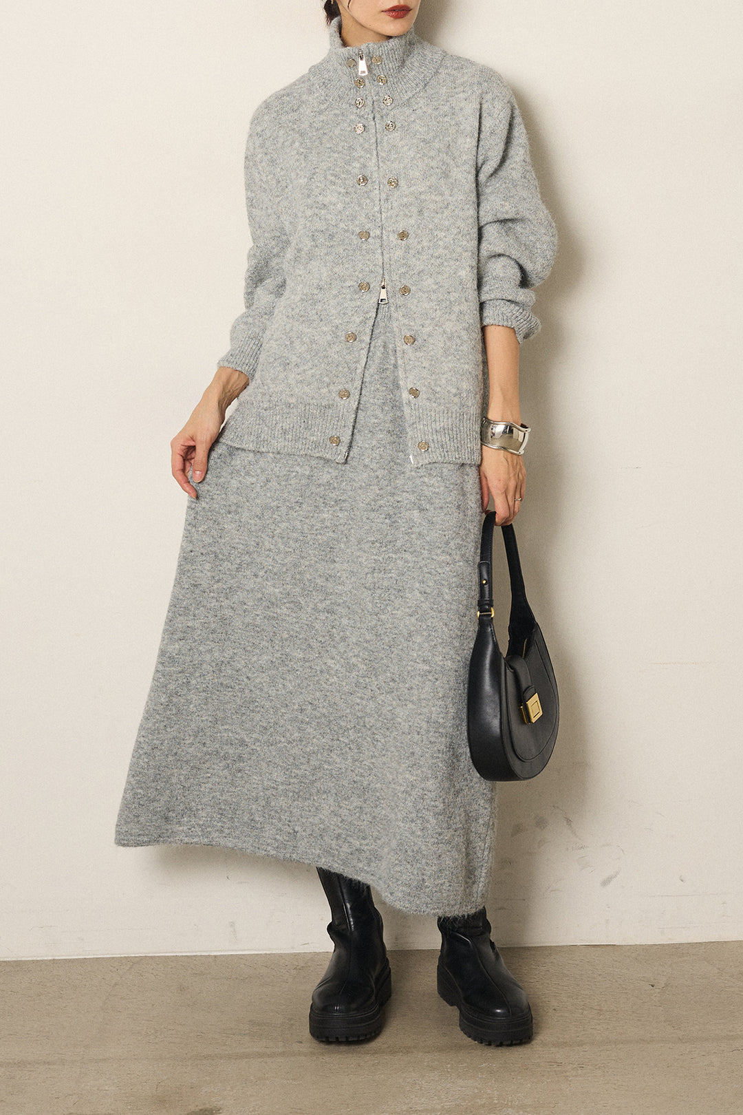 [SET]ハイネックメタルプレートニットスカートSETUP