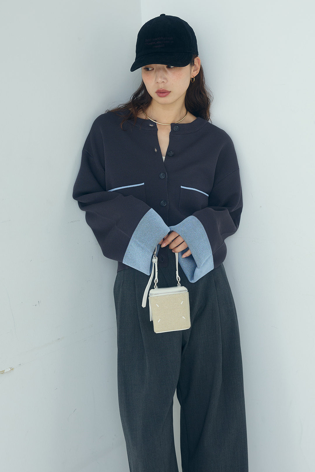 [SET]レーヨンポリダブルフェイスカーディガン+サイドベルトタック入りスラックス(2set)