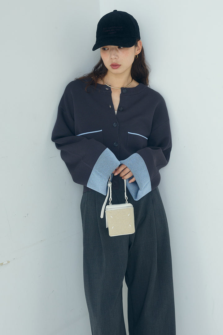 [SET]レーヨンポリダブルフェイスカーディガン+サイドベルトタック入りスラックス(2set)