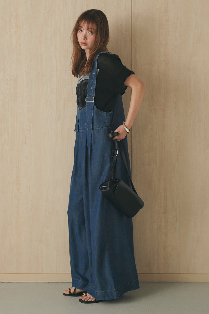 [SET]半袖モノトーングラフィックトップス+前後2WAYテンセルデニムサロペット(2set)