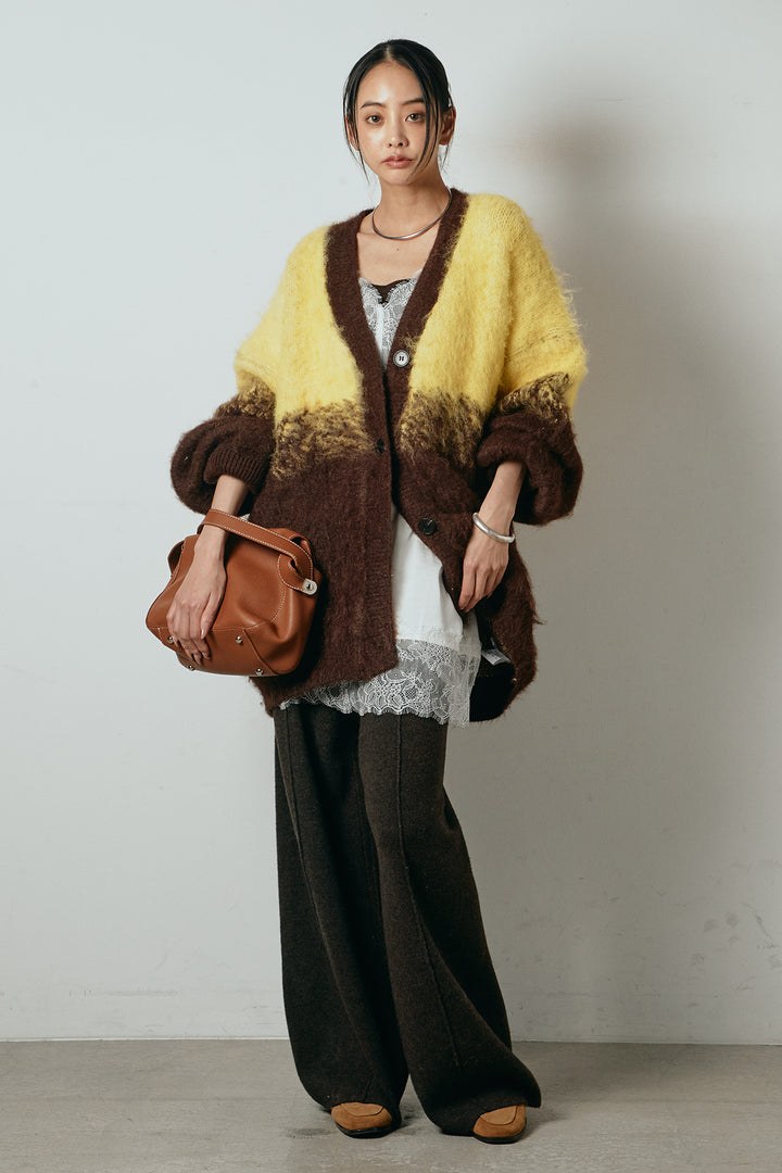 [SET]起毛グラデーションニットカーディガン+レース切り替えキャミソール(2set)