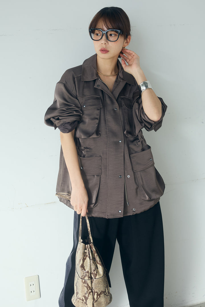 [SET]サテンライトブルゾン+異素材切り替えスウェットパンツ(2set)