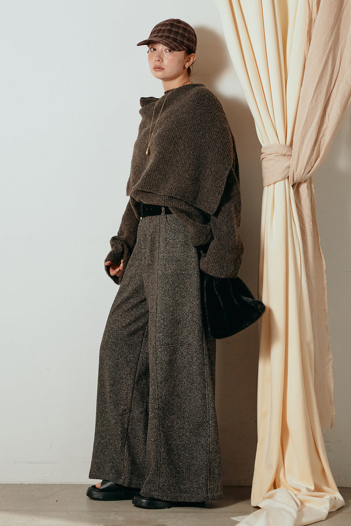 【着回しセット】[SET]ケープデザインリブニットトップス+ケープデザインリブニットトップス(2set)