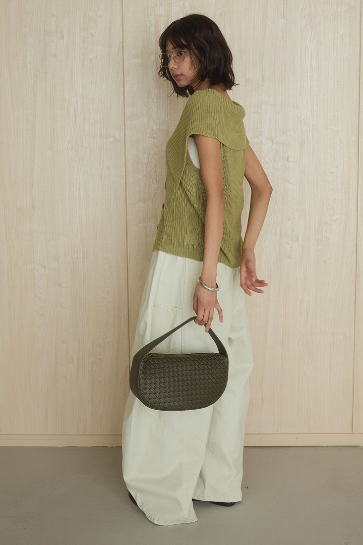 [SET]ビッグカラーボタンニットトップス+ベルト付きカラーデニムパンツ(2set)