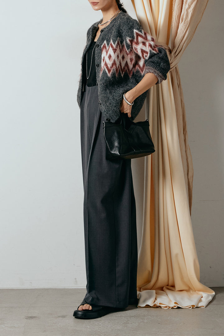[SET]起毛ノルディック柄ニットカーディガン+ワイドツイルサロペット(2set)