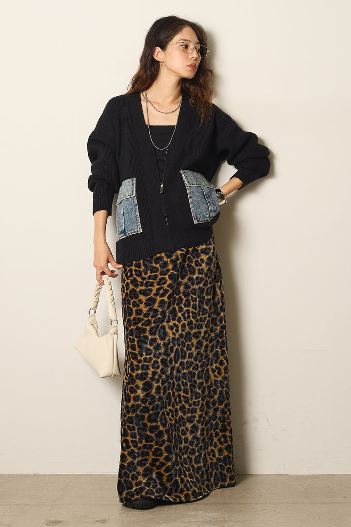 【即納】デニムポケットジップニットカーディガン