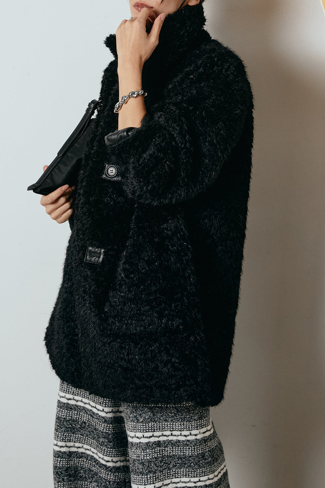 [SET]リバーシブルボアアウター+マルチライン柄リラックスニットパンツ(2set)