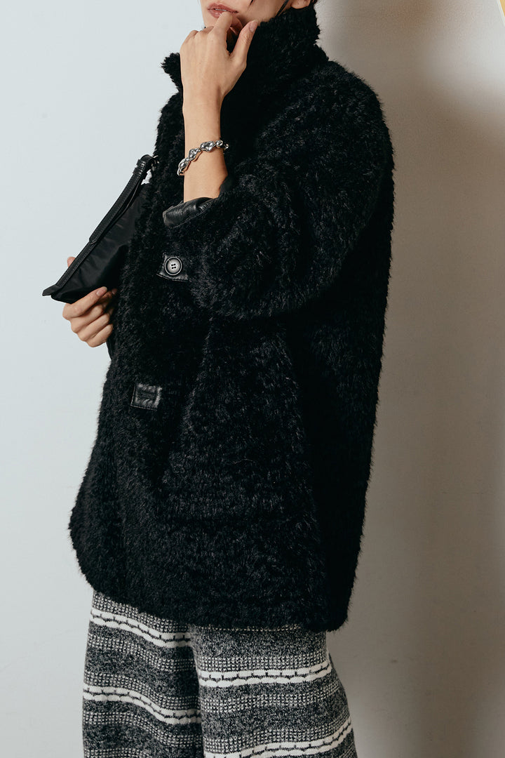 [SET]リバーシブルボアアウター+マルチライン柄リラックスニットパンツ(2set)