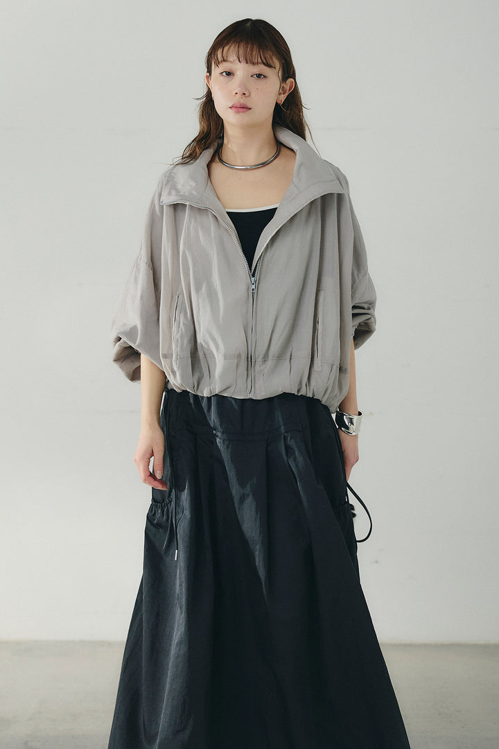 [SET]スタンドネックシアーブルゾン+ナイロンデザインフレアスカート(2set)
