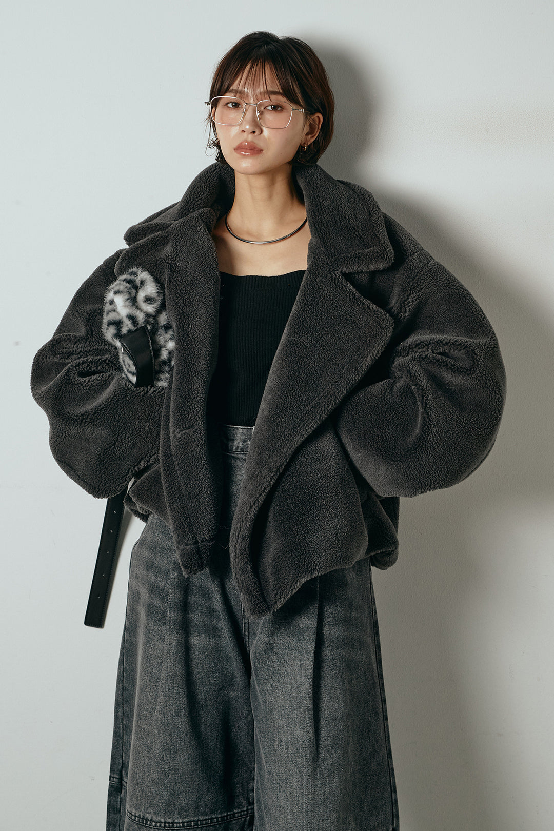 【2月中旬発送】
[SET]テディボアショートジャケット+加工デニムタックコクーンワイドパンツ(2set)