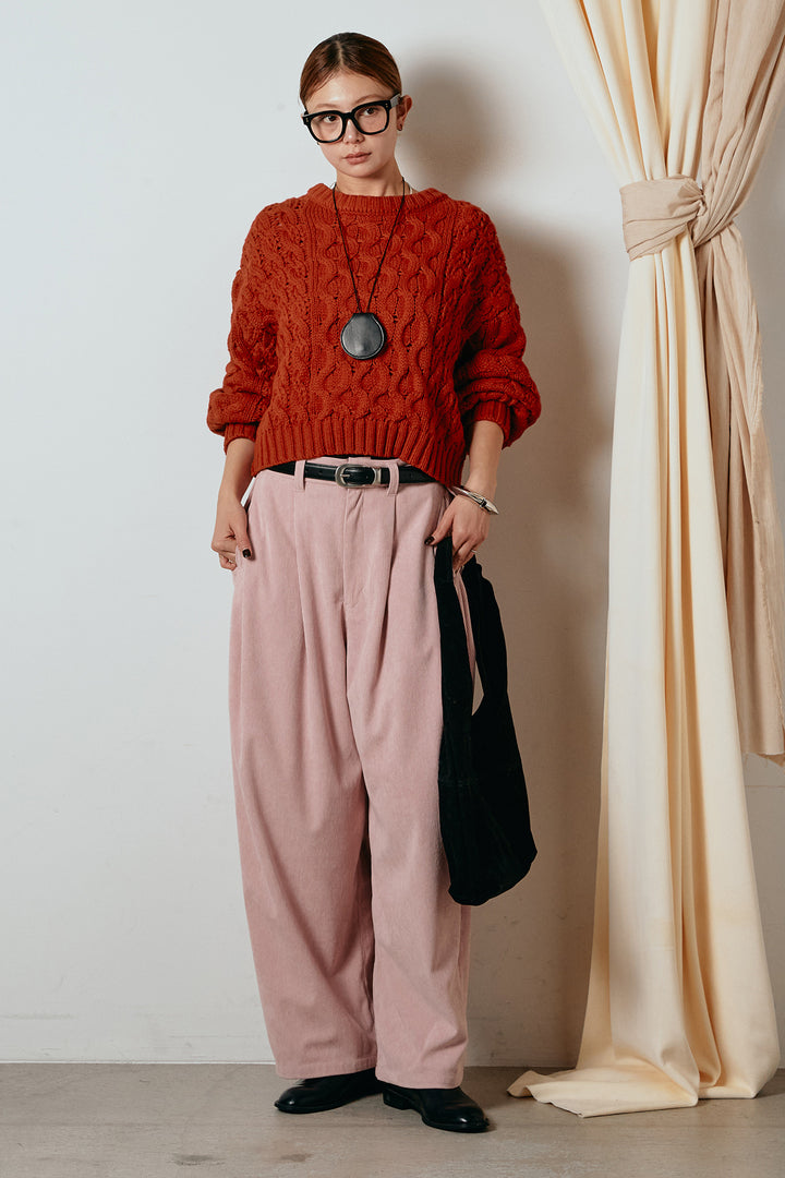 [SET]バルキーケーブルプルオーバー+コーデュロイサイドタックコクーンパンツ(2set)