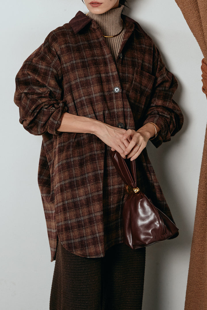 [SET]シャギーチェックシャツジャケット+ワイドリブニットイージーパンツ+リブニットシームレスタートルプルオーバー(3set)