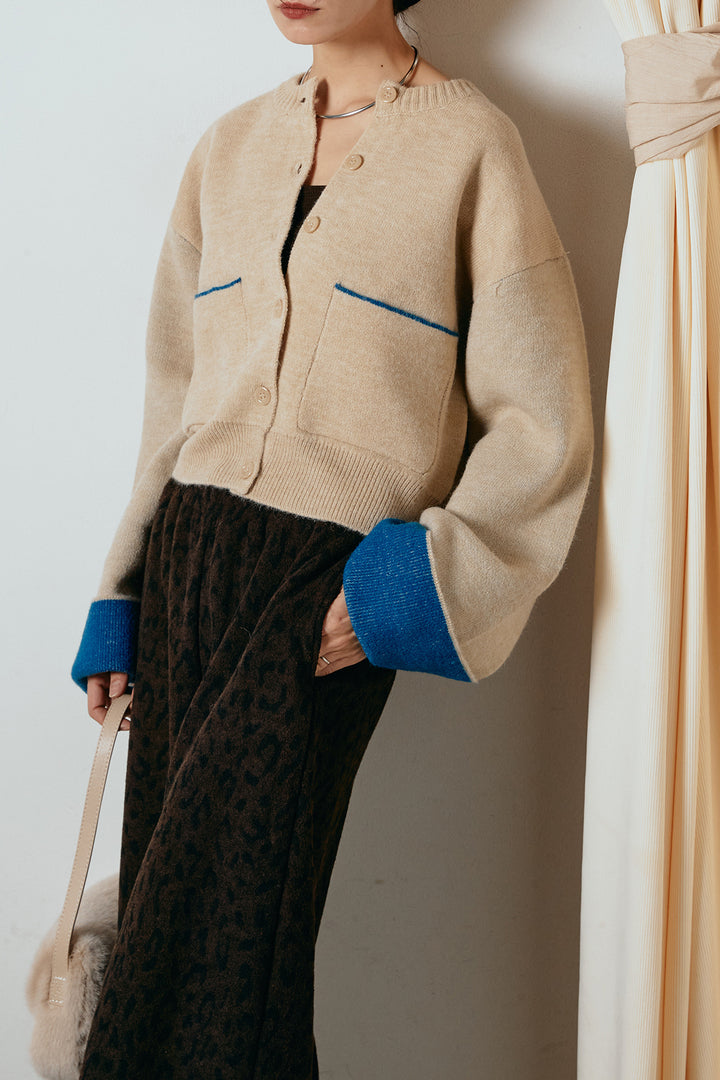 [SET]アルパカタッチダブルフェイスカーディガン+レオパードジャガードニットパンツ(2set)