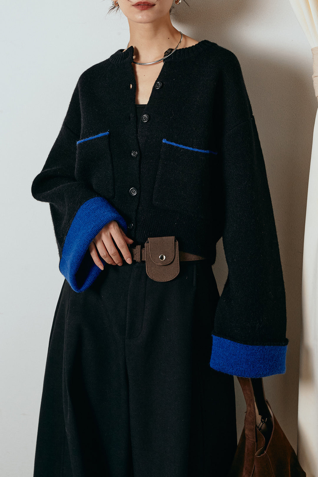 [SET]アルパカタッチダブルフェイスカーディガン+ポーチベルト付きカーブパンツ(2set)
