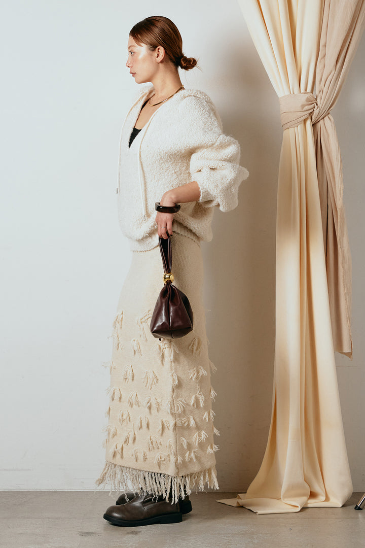 [SET]ブークレキーネックプルオーバー+ポイントフリンジニットナロースカート(2set)